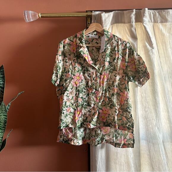 Sage The Label Tuscan Sun Button Down Shirt Top Floral Green Pink NWT Size S - Picture 3 of 8